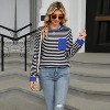 Womens Long Sleeve Tops Stripe Layered Look Top Lightweight Color Block Basic Tops Soft Sweatershirts Crew Neck T Shirt with Pockets - 3 of 4