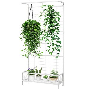 Resenkos Garden Arch Plant Support Trellis,Metal Tall Plant Stand with Trellis and Hanging Bar, 35" x 12.8" x 74", White - 1 of 4