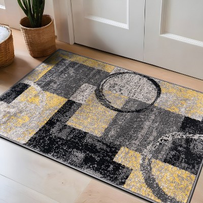 Yellow and Gray Abstract Circle Design Area Rug 2' x 3'