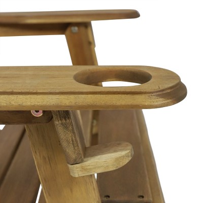 Natural Brown Acacia Wood 2-Seater Folding Adirondack Chat Set