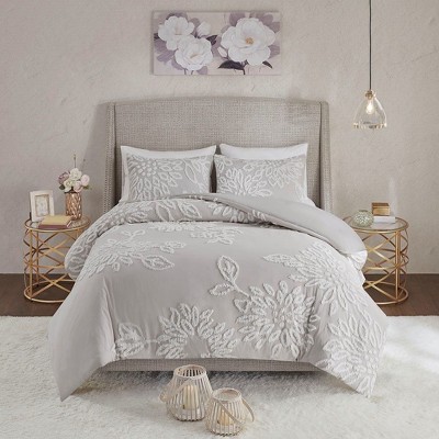 Okak Queen/King 3-Piece Cotton Tufted Floral Bed Duvet Cover Set Mini Set,Comfortable Coverlet Bedding Sets,Machine Washable