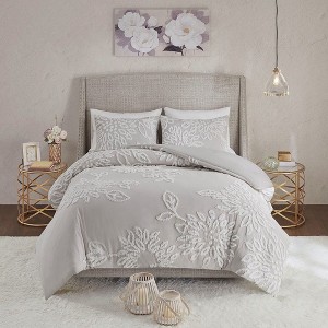 Okak Queen/King 3-Piece Cotton Tufted Floral Bed Duvet Cover Set Mini Set,Comfortable Coverlet Bedding Sets,Machine Washable - 1 of 4