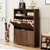 Standing Shoe Rack,  Shoe Cabinet with 2 Flip Drawers, Hidden Storage Organizer for Entryway, Walnut-- Frevyn - 3 of 4