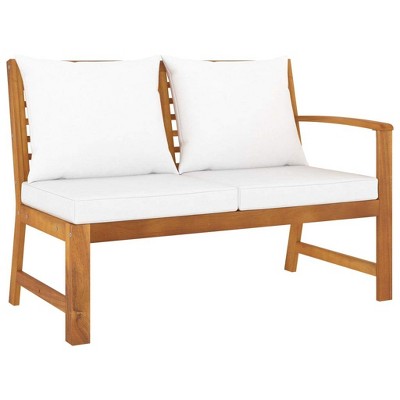 vidaXL Patio Bench 45.1" with Cream Cushion, Solid Acacia Wood