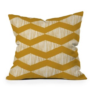 16"x16" Leah Keggi Acoustic Wave Mustard Square Throw Pillow White - Deny Designs: Abstract, Indoor, Removable Cover - 1 of 4