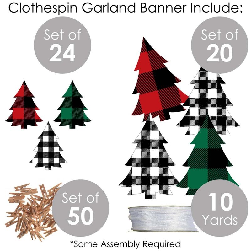 Big Dot of Happiness Holiday Plaid Trees - Buffalo Plaid Christmas Party DIY Decorations - Clothespin Garland Banner - 44 Pc, 6 of 9