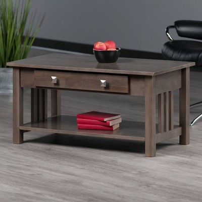 Transitional Oyster Gray Rectangular Coffee Table with Storage