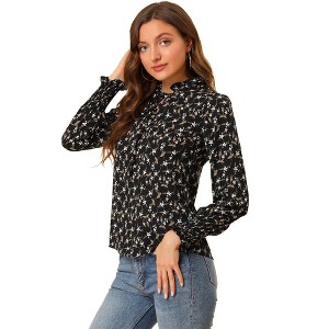 INSPIRE CHIC Women's Chiffon Tie Neck Long Sleeve Floral Blouse - 1 of 4