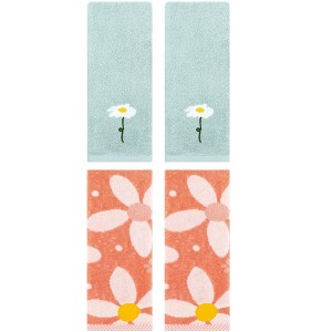 REGALWOVEN 4 Pcs Cotton Soft Absorbent Floral Pattern Hand Towel - 1 of 4