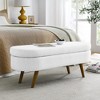 GustoWave 43.5" Bedroom Bench, Ottoman Storage Bench, Linen Fabric Upholstered Entryway Benchs with Wood Legs, White - 3 of 4