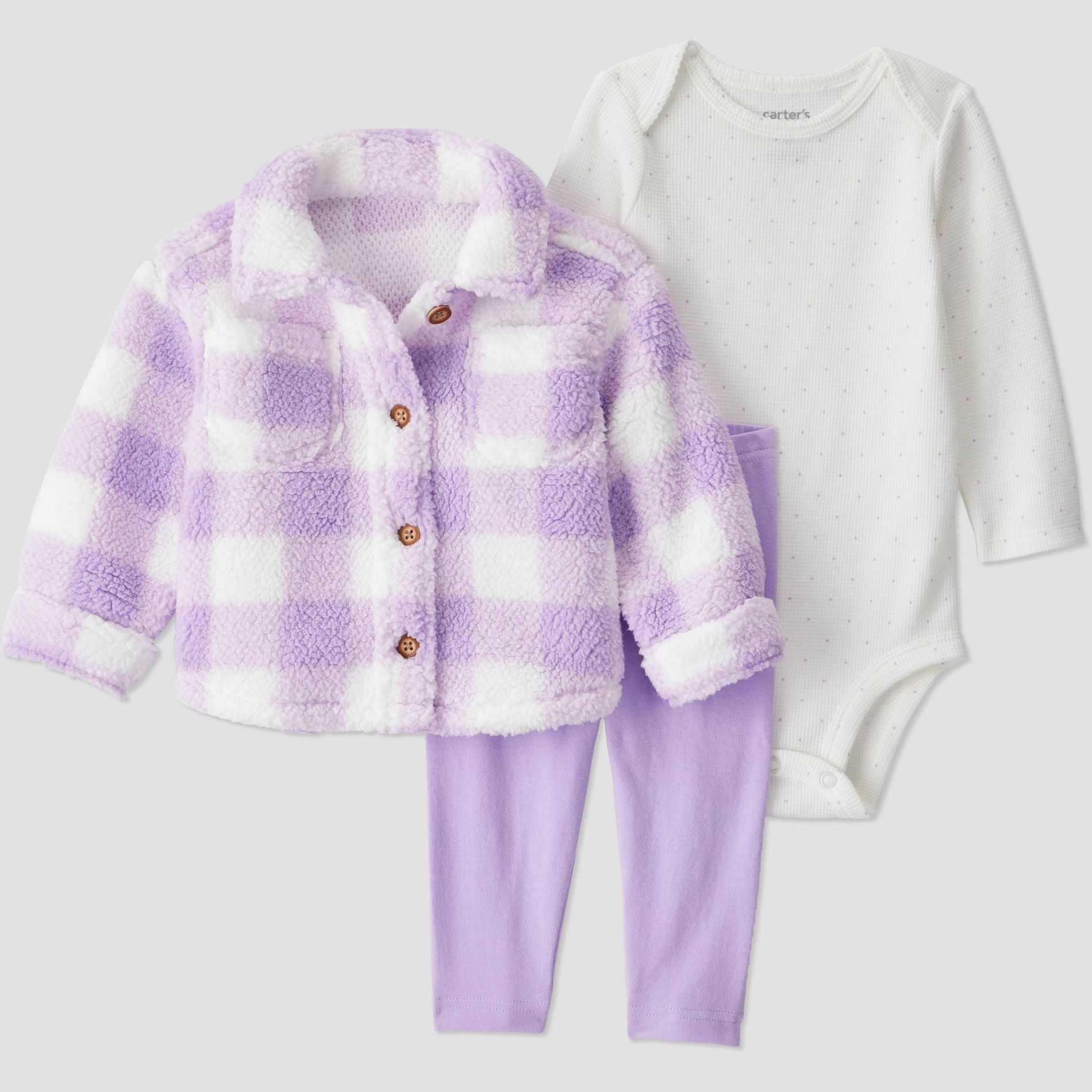 Carter's Just One You® Baby Girls' 3pc Plaid Sweatshirt with Long Sleeve Bodysuit and Leggings Set - Purple