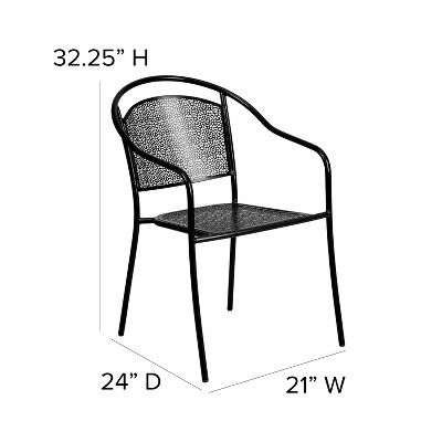 Elegant Black Steel Patio Armchair with Rain Flower Design