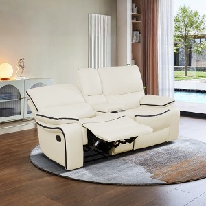 MAYEERTY Power Reclining Loveseat, Electric 2-Seat Breathable Leather Recliner with Storage & Cup Holders for Living Room, White - 1 of 4