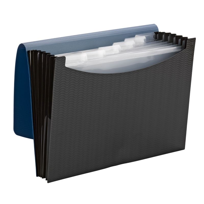 Smead Poly Expanding File, 6 Dividers, Flap and Cord Closure, Letter Size, Wave Pattern Blue/Black (70872), 4 of 6