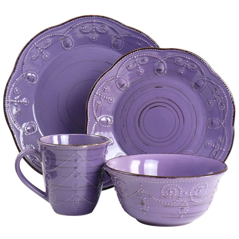 16pc Rustic Birch Stoneware Dinnerware Set Purple - Elama, 2 of 9