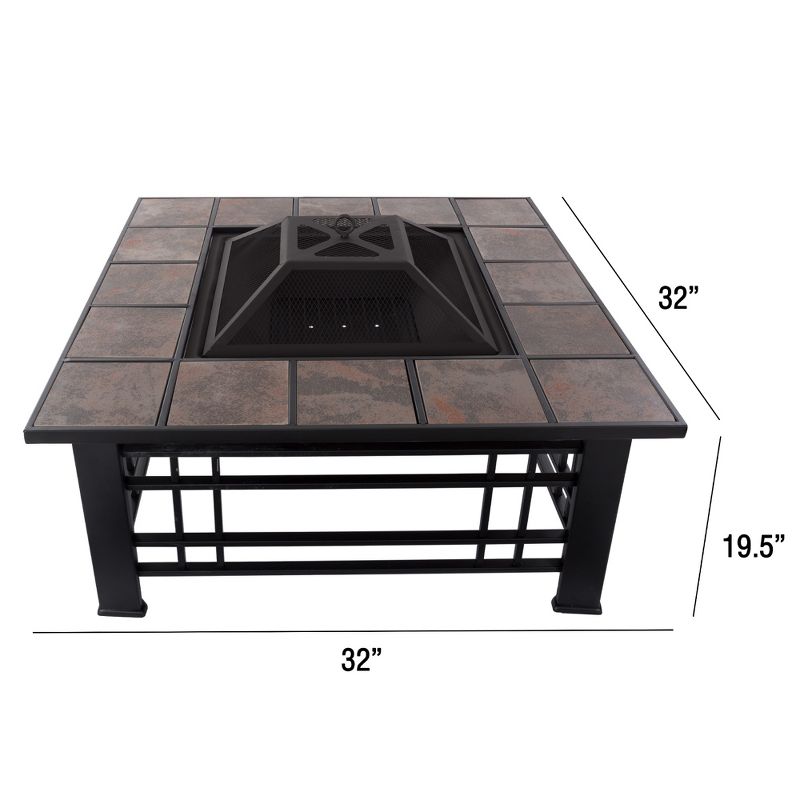 Nature Spring 32" Square Metal Patio Fire Pit Table with Accessories - Marble Tile, Black, 5 of 6