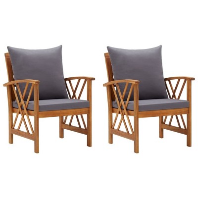 vidaXL Patio Chairs, 2 Pcs, Patio Dining Chair with Armrest, Wood Slat Back Outdoor Dining Chair for Garden Lawn