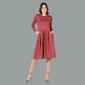 24seven Comfort Apparel Womens Long Sleeve Midi Length Fit N Flare Pocket Dress - 1 of 4