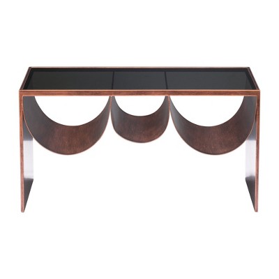 HomeRoots 32" Black and Copper Mirrored Glass and Steel Solid Coffee Table