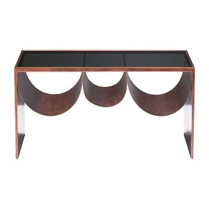 HomeRoots 32" Black and Copper Mirrored Glass and Steel Solid Coffee Table - 1 of 4