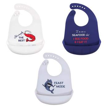 Hudson Baby Infant Boy Silicone Bibs 3pk, Seafood, One Size
