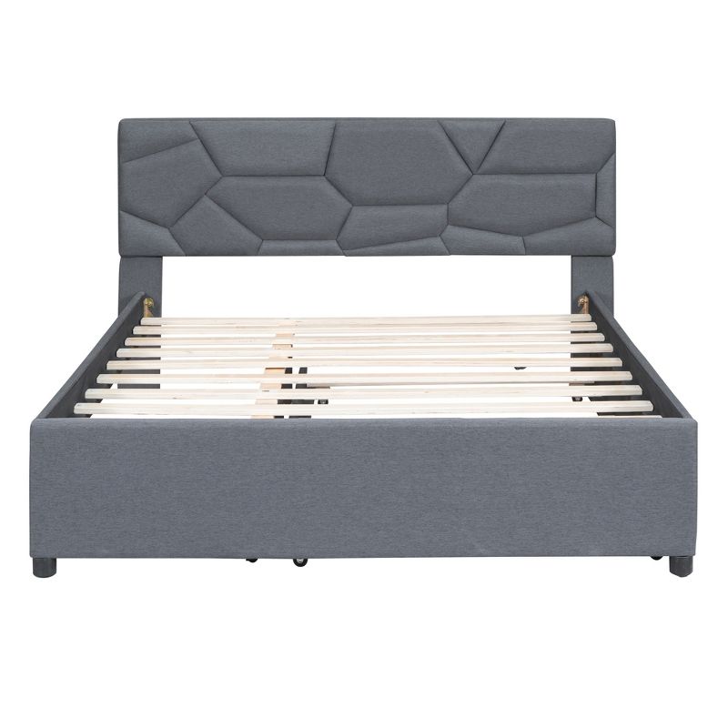 Upholstered Platform Bed with Brick Pattern Headboard and Trundle Bed-ModernLuxe, 4 of 10