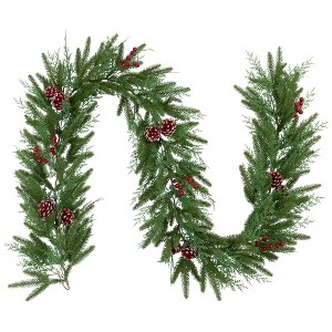 Northlight Real Touch™️ Wind River Fir with Glittered Pinecones Artificial Christmas Garland - 7' x 12" - Unlit - 1 of 4