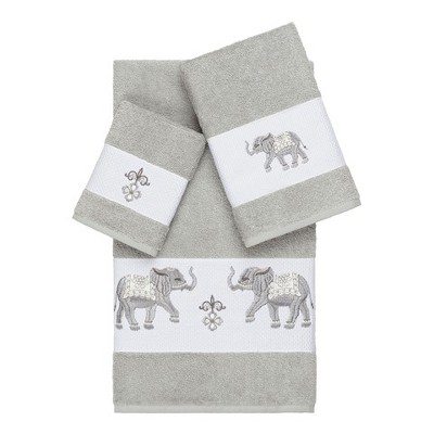 Quinn Embellished Bath Towel Set Light Gray Linum Home Textiles