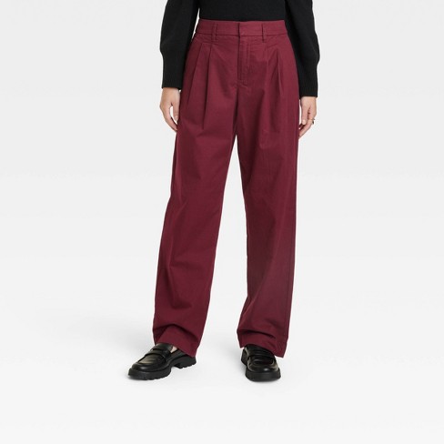 Women's High-Rise Pleat Front Straight Chino Pants - A New Day™ Burgundy 12