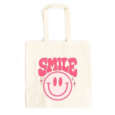 City Creek Prints Pink Smiley Distressed Canvas Tote Bag - 15x16 - Natural