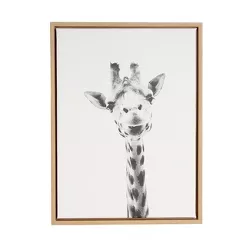 24" x 18" Giraffe Framed Canvas Art Natural - Uniek