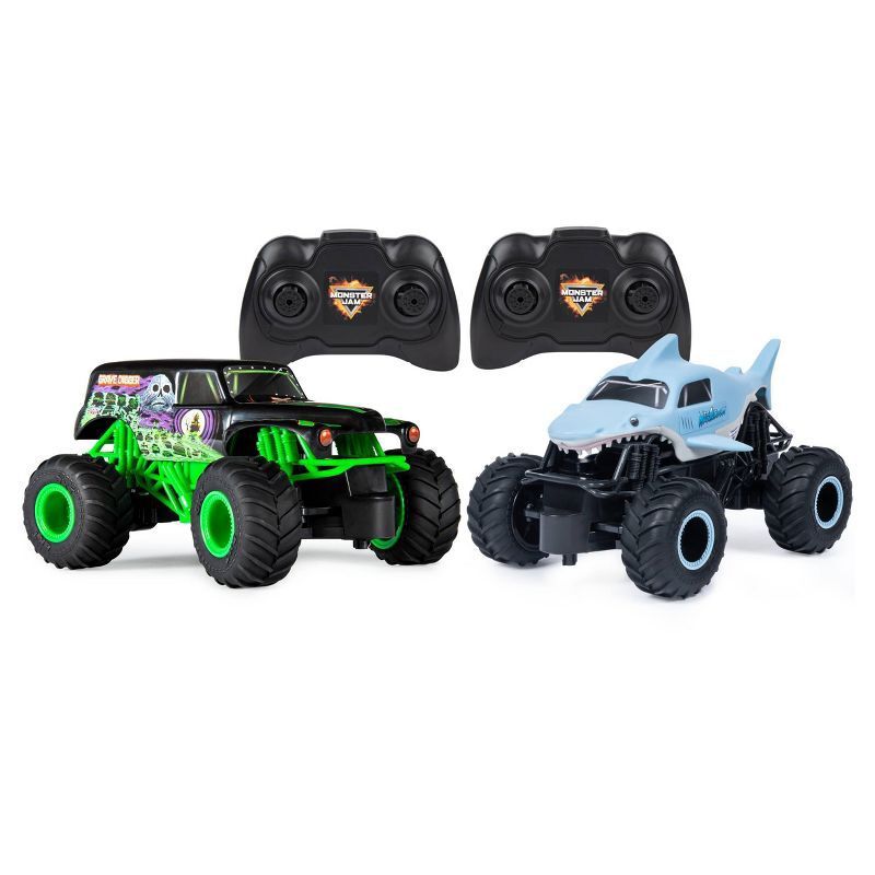 Monster Jam Official Grave Digger vs Megalodon Racing Rivals Remote Control Monster Trucks - 1:24 scale - 2 pk, 1 of 15