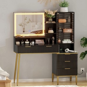 GustoWave Vanity Desk with Mirror and Lights, Makeup Vanity Desk with 5 Drawers & Shelves,3 Color Adjustable Lighting, Power Outlet, Dressing Table - 1 of 4