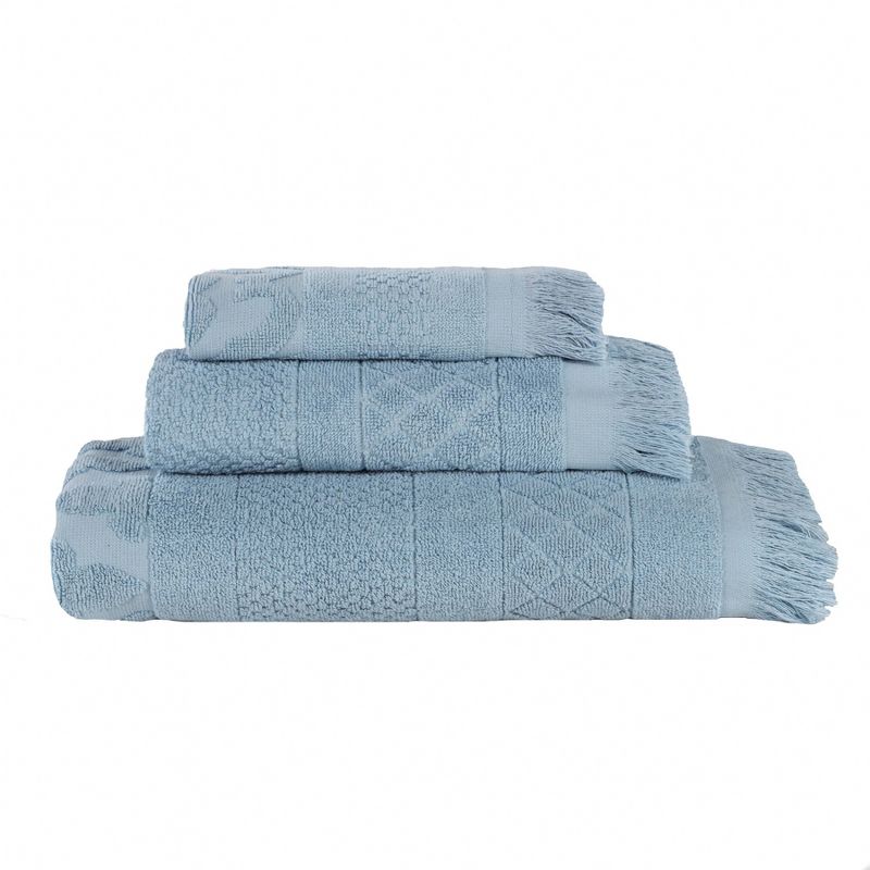 Geometric Jacquard Plush Soft Absorbent Cotton 3 Piece Bathroom Towel Set by Blue Nile Mills, 1 of 10
