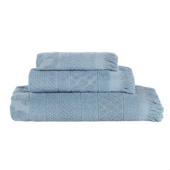 Geometric Jacquard Plush Soft Absorbent Cotton 3 Piece Bathroom Towel Set by Blue Nile Mills
