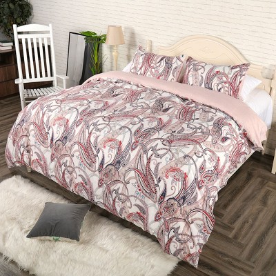 3 Pcs Microfiber Paisley Floral Pattern Reversible Design Bedding Sets Queen Multicolor - PiccoCasa