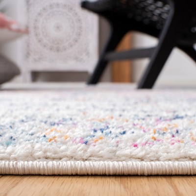 Ivory & Dark Blue Hand-Knotted Boho Chic Synthetic Rug - 2'x5'