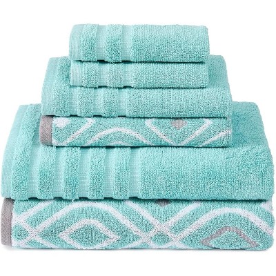 6-Piece 100% Cotton Towel Set – Yarn Dyed Jacquard & Solid – Includes 2 Bath Towels, 2 Hand Towels, 2 Washcloths – Absorbent, Quick Dry