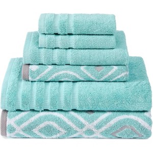 6-Piece 100% Cotton Towel Set – Yarn Dyed Jacquard & Solid – Includes 2 Bath Towels, 2 Hand Towels, 2 Washcloths – Absorbent, Quick Dry - 1 of 4