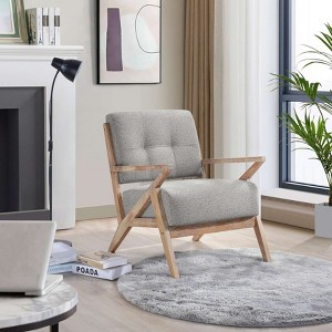 CAVINAS Polyester Accent Chair with Tufted Back and Rubberwood Legs,Modern Upholstered Living Room Chairs,Reading Chairs for Living Room - 1 of 4