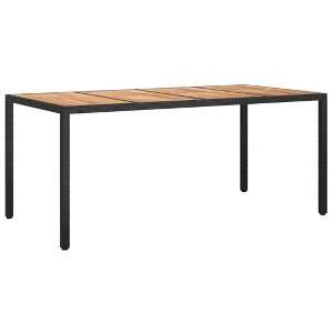 vidaXL Patio Table, 74.8"x35.4"x29.5" Poly Rattan and Acacia Wood Black - 1 of 4