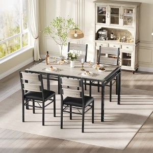 Dining Table Set for 4, Dining Room Table Set, Wood Kitchen Table and Chairs Set of 4 with Upholstered Chairs for, Kitchen Room, Apartment - 1 of 4
