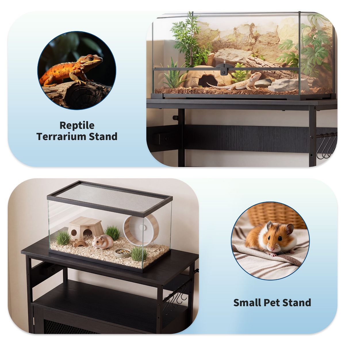 Aquarium Stand with Power Outlet, Aquarium Stand with Storage Cabinet Hooks, 380 Lbs Capacity Reptile Terrarium Stand for Home Office Living Room - thumbnail 7