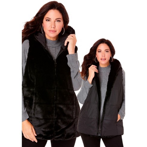 Roaman s Women s Plus Size Reversible Faux Fur Vest 30 W Black Target