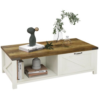 NicBex Farmhouse 46 Inch Rectangle Coffee Table with Drawer and Open Shelf for Living Room,Bedroom