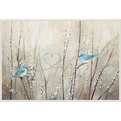 Amanti Art Pretty Birds Neutral String by Julia Purinton Canvas Wall Art Print Framed 33 x 23-in.