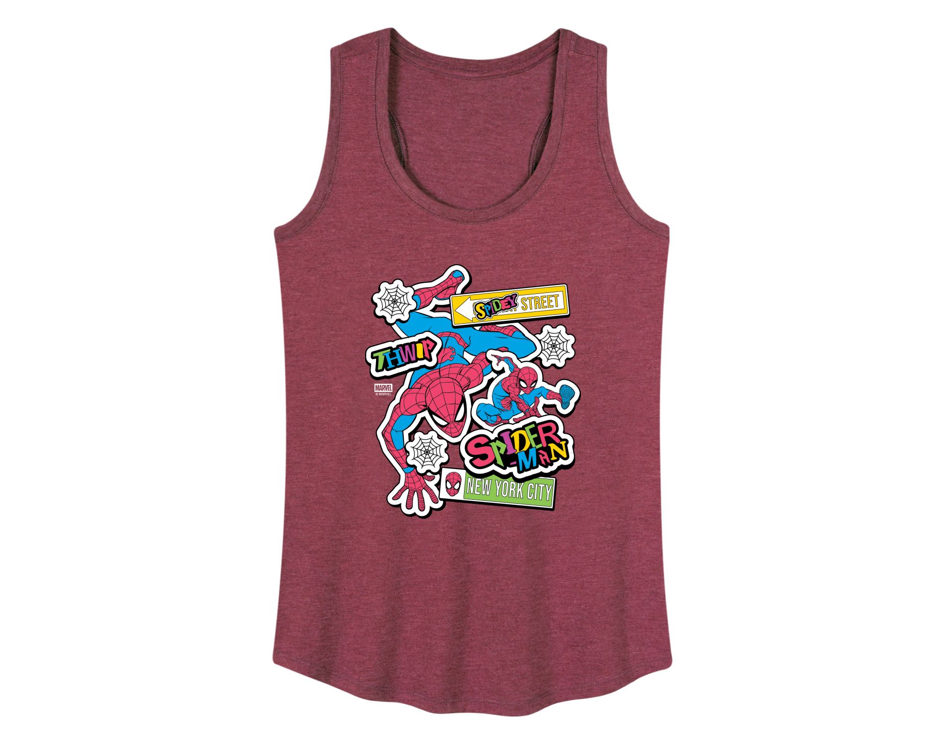 Women's Marvel Spidey Bright Stickers Graphic Racerback Tank - Heather Burgundy - 1X