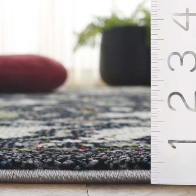 Elysian Dark Grey & Ivory Floral Synthetic 8' x 10' Area Rug