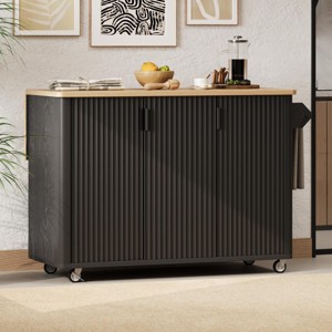 51"W Fluted Kitchen Island With Doors And Wheels,Kitchen Island Cart With Drop Leaf And Towel Rack,Kitchen Island With Storage -Maison Boucle - 1 of 4