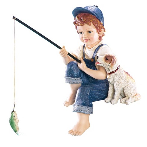 Collections Etc Little Boy Fishing Outdoor Garden Pond Sculpture 5.75 X  8.25 X 10.25 Blue : Target